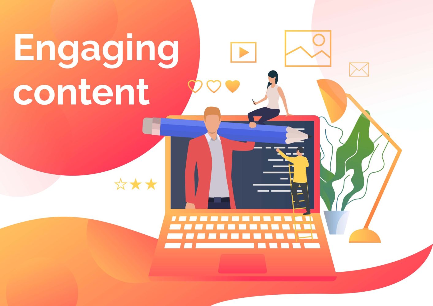 Copywriters making content Copywriters making content. Laptop, idea, steps, marking. Business concept. Vector illustration for presentation slide, poster, new project